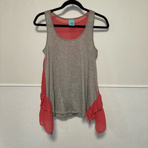 Women's H.I.P. Tank Top Size S Gray and Coral ruffles
